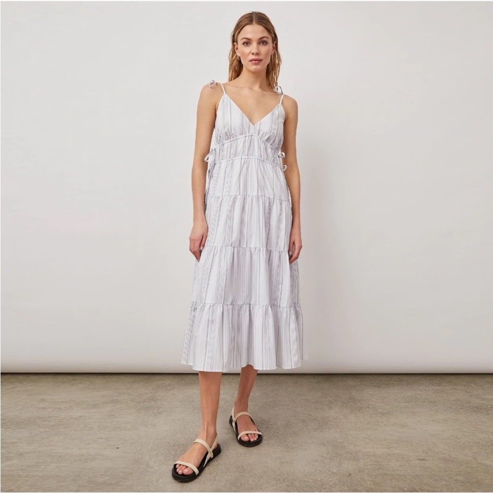 Rails Julia West Seaport Stripe Cotton Tencel Tiered Midi Dress XS